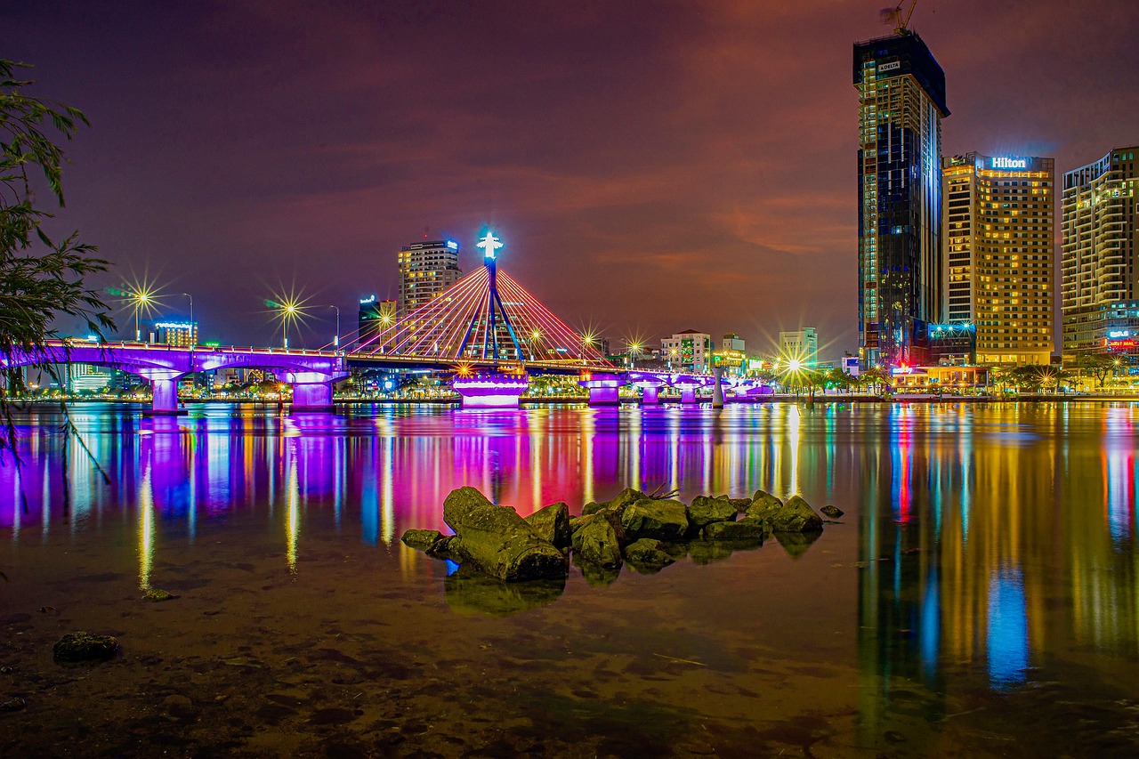 The Golden Bridge (Cau Vang) held by giant hands at Ba Na Hills, Da Nang.